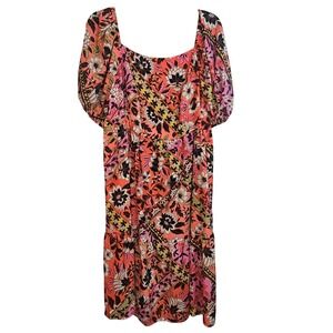 Vince Camuto 18W Square Neck Bubble Sleeve Pockets Floral Flowy Dress NWT 1198